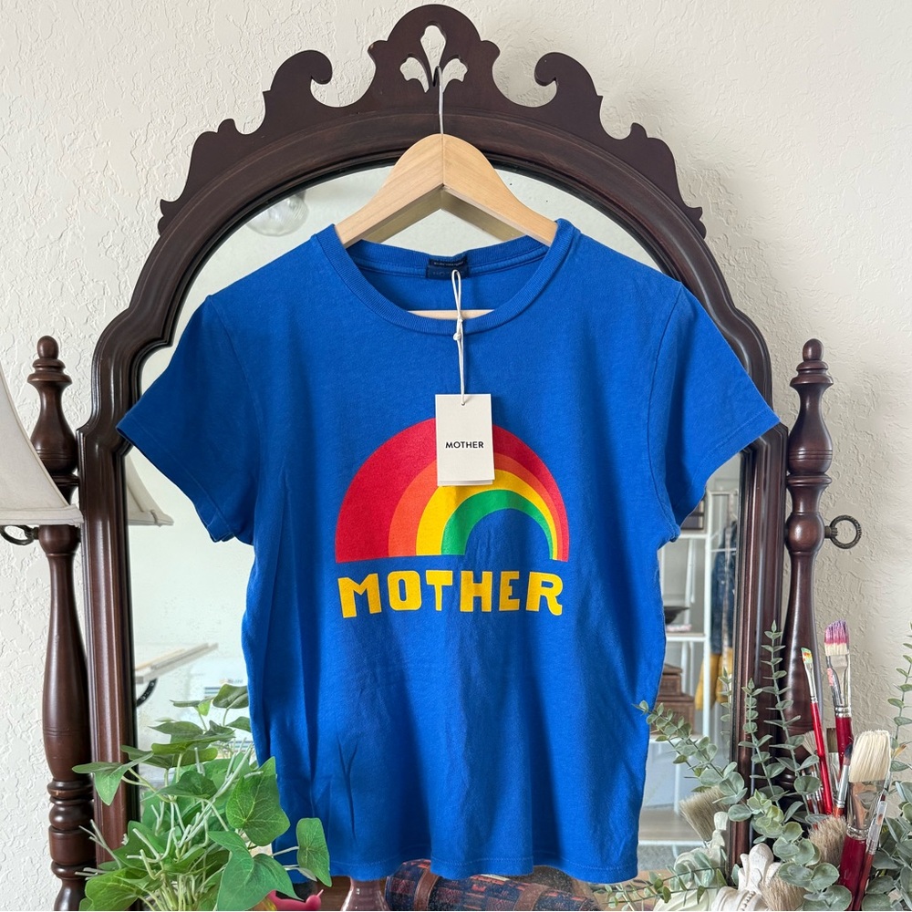 MOTHER Boxy Goodie Goodie T Shirt Blue Rainbow Large Womens Loose